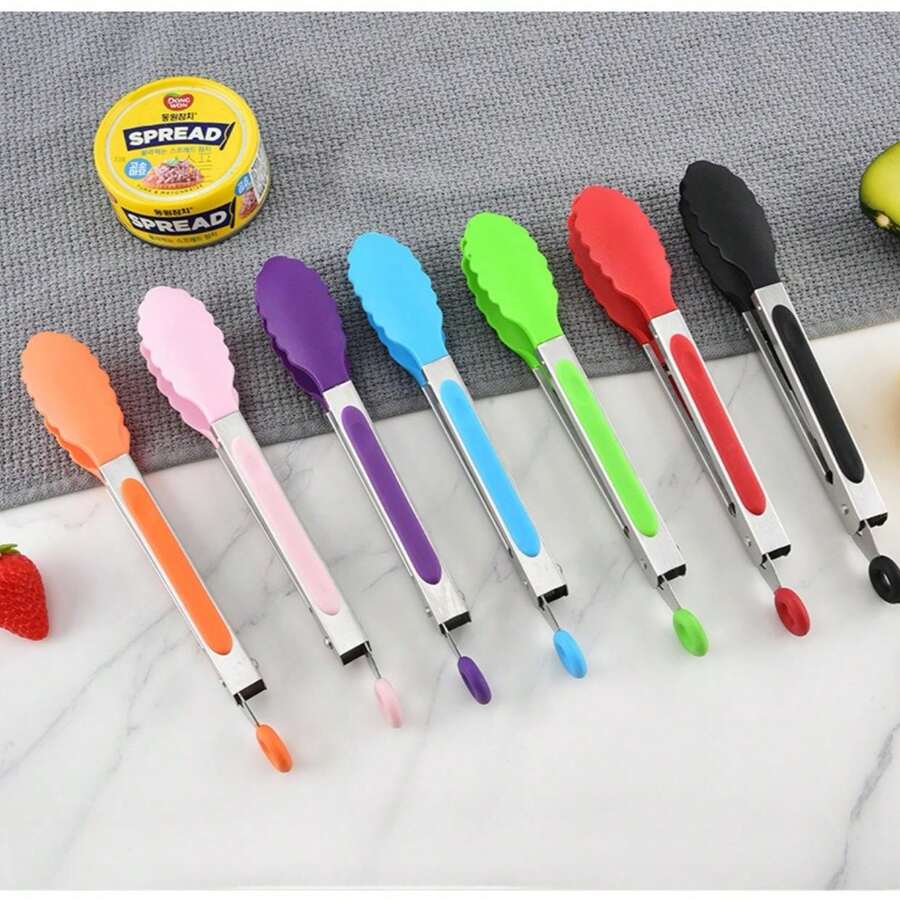1pc Small Kitchen Tongs, 7-Inch Mini Food Tongs, Heat Resistant Nylon Tips Tongs For Cooking, Serving, BBQ, Grilling, Salad And More, Kitchen Stuff, Baking Tools - Multicolor - View 1