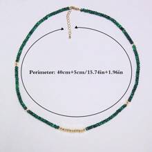 1pc Handmade Boho Malachite Necklace - Natural Stone Beads With Golden Spacers, Deep Green & Golden Bohemian Jewelry For Women, Casual Attire Or Gift, Boho-Chic Multi-Layer Beaded Necklace, Casual Accessory, Vintage Style, Detailed Craftsmanship, Fashion Enthusiasts