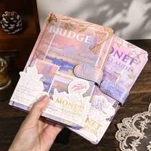 1 Cuaderno retro hermoso con diseño clásico, páginas con ilustraciones de pintura al óleo, tapa dura, diario para estudiantes, útiles escolares, de vuelta a clases
