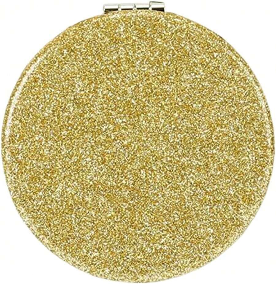 Gold Compact Mirror For Purse,Magnifying Travel Mirror With Glitter,Double-Sided Small Pocket Mirror,Portable 2 X 1x Magnification Folding Makeup Mirror,Cosmetic Mirror For Gift - Gold - View 1