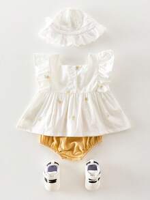 Baby Girls Floral Cap Sleeve Top And Solid Color Shorts 2-Piece Set, Summer - Yellow - View 7