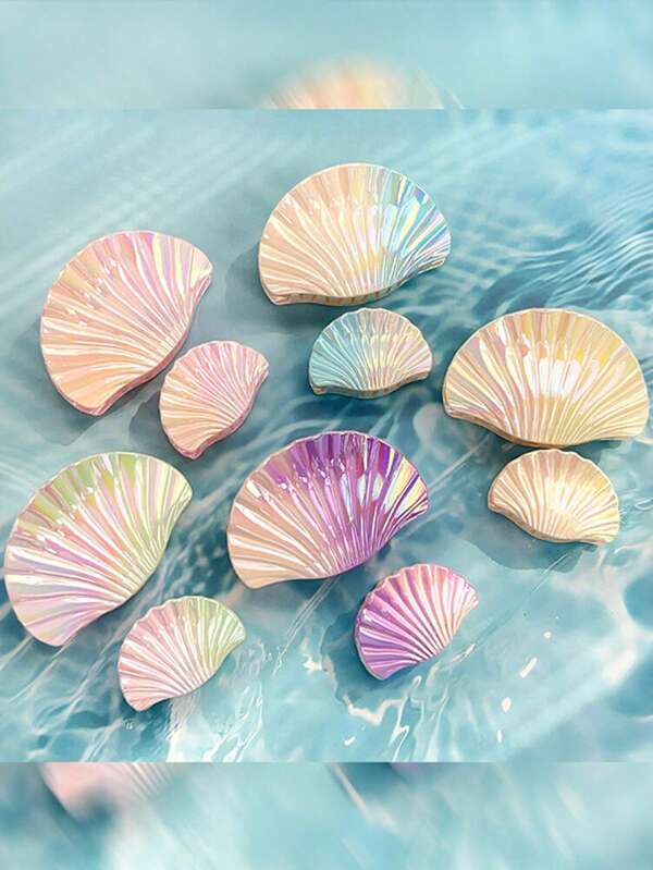 10pcs/2sets Large & Small Gradient Shell Design Hair Clips, Women Summer Mood Shark Claw-Style Hair Clips Accessories