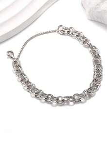 1 pieza Pulsera de plata de ley 925 única, elegante y sencilla adornada con doble eslabón, pulsera de encanto DIY para mujeres, regalo de joyería fina