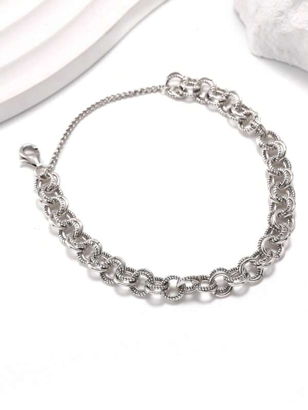 1pc Simple Unique Elegant 925 Sterling Silver Bracelet Embellished Double Link Charm Bracelet DIY Pendant Women Fine Jewelry Gift