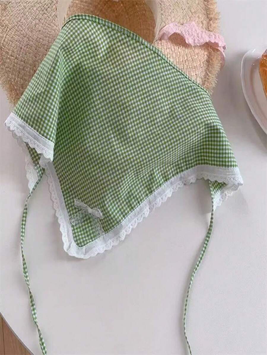 1 Peça Bandana Feminina em Estilo Xadrez Campestre Francês, Lenço Leve para Xale, Turbante ou Amarrador de Cabelos, Acessórios de Moda para Cabelo, Fitas de Cabelo Fofas