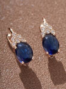 1pair Simple Blue Zirconia Hoop Earrings Luxury Crystal Stone Earrings Charm Gold Color Engagement Earrings For Women
