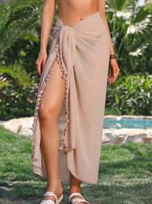 Pareo para Mulheres Longo Cobertura para Maiô de Praia, Pareo com Borlas, Saia de Maiô Bikini Cobertura para Traje de Banho