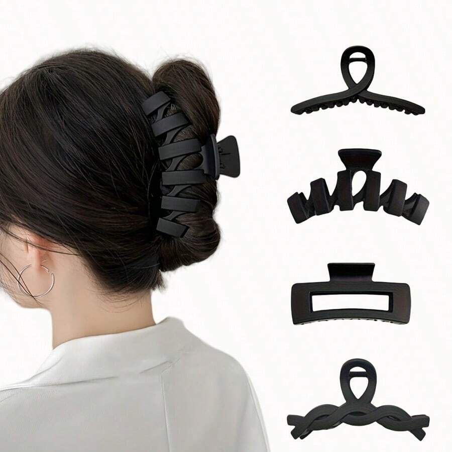 4pcs Matte Square Multi-Clip Hair Claw Clips, Hair Claw Hair Accessories Set, Non-Slip Daily Updo For Women, Suitable For Thick Hair, Simple & Fashionable Fashion Hair Clips, Casual Fall Winter For Vacation Outfits Woman