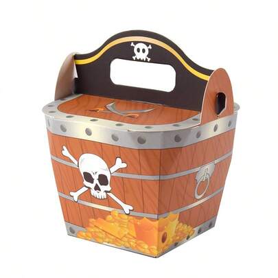 5/10 buc cutii cadou cu comori tematice pentru petrecere de Halloween, monede de pirat și cutie de bomboane cu ambalaj imprimat pe lemn, cutii cadou pentru petrecere