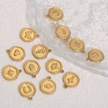 5 piezas de Colgantes redondos, de corazón y de flor de mariposa con baño de oro de 18k de acero inoxidable 304, accesorios de joyería de acero inoxidable para mujer Pendientes DIY