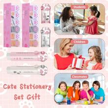 OT-NVWOZR 6-teiliges süßes Schreibwarenset mit Katzenpfoten, 2 einziehbare Radiergummis & 2 Bleistiftspitzer & 2 Kawaii-Haftnotizen, rosa Radiergummi-Spitzer in Katzenform für Schülerinnen, Mädchen, Schule, Büro