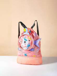 1pc Zipper Closure Fashion Cartoon Unicorn/Little Crocodile/Little Shark/Little White Rabbit Swimming Bag Children's Wet And Dry Separation Waterproof Storage Bag, Boys And Girls Sports Fashion Portable Cute Cartoon Backpack Bag, Suitable For Outdoor, School Daily Use, Is A Perfect Gift For Boys And Girls (Pattern Position Random)