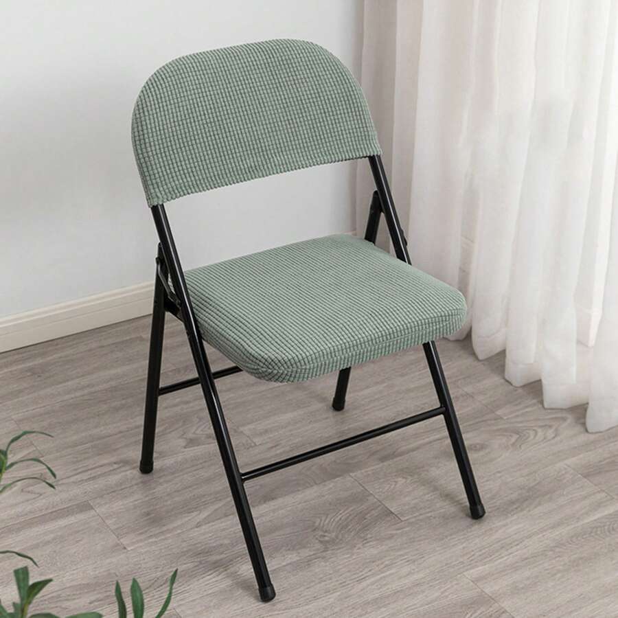 Folding Dining Chair Seat And Back Cover Set Solid Color Jacquard Stretch Chair Slipcover Home Decoration - Light Green - View 1