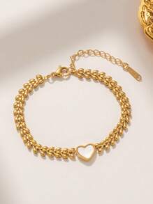 Elegantes weißes, pfirsichförmiges, modisches Damen-Armband, aus Edelstahl gefertigt und in Gold elekroplattiert, geeignet für den täglichen Gebrauch