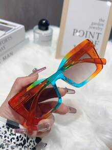 1pc Women's Fashion Square Glasses, High Quality Gradient Frame, Street-Style PC Temple, Spring-Loaded Legs, Versatile & Vintage For Daily Wear