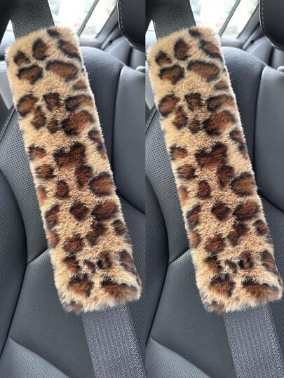 1pc/2pcs Automotive Interior Plush Seat Belt Shoulder Protection Cover Comfortable Anti Neck Anti Friction Shoulder Protection Leopard Pattern Decorative Automotive Shoulder Protection Cover