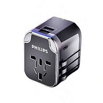 PHILIPS Plug Adapter SPS1001A/93 Universal Fast Charging Lightweight And Portable Upgraded USB Charging Power Dual-Purpose Safety Lock Design US Standard A-Type Plug (110-127V)