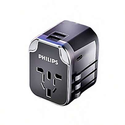 PHILIPS 轉換插頭轉換器SPS1001A/93 全球通用 快速充電 輕巧便攜 升級USB充電功率 一體兩用 安全鎖設計 美規A型插(110-127V)