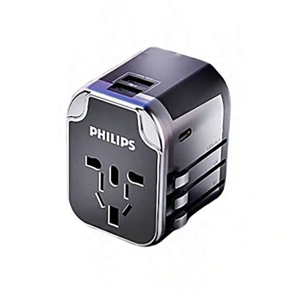 PHILIPS 轉換插頭轉換器SPS1001A/93 全球通用 快速充電 輕巧便攜 升級USB充電功率 一體兩用 安全鎖設計 美規A型插(110-127V)