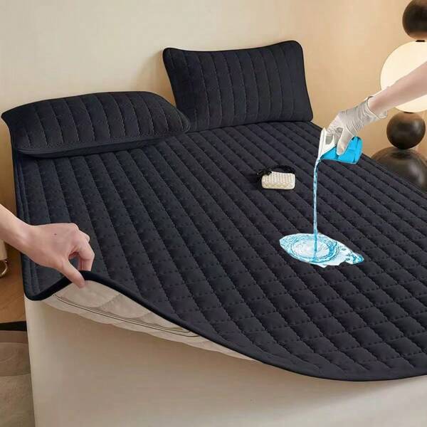 1 pièce Surmatelas matelassé et imperméable, surmatelas fin, convient pour un lit simple ou double, couleur unie douce et confortable, couverture de matelas, bordeaux/vert olive/noir, pour la maison, la chambre à coucher, l'hôtel, la maison de retraite, imperméable et anti-fuite