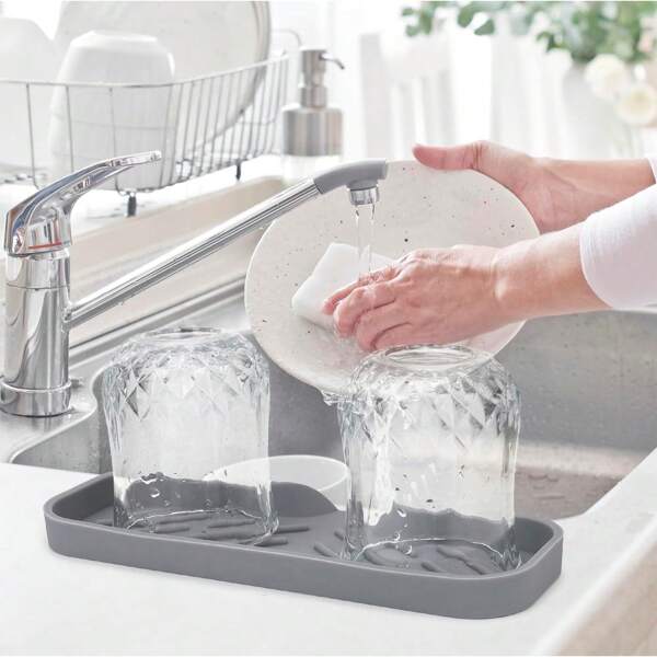 Silicone Bathroom Soap Dishes, Sponge Holder For Kitchen Sink, Shower Soap Holder With Drain, Soap Dispenser Tray, Soap Dish For Bar Soap, Soap Bottle, Cup, Sink Or Counter Organizer - Gray 9" X 4" Back To School