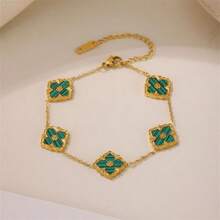 Conjunto de joyas de pulsera, collar y pendientes con flores, estilo accesorio de palacio de rombos, de estilo europeo y estadounidense