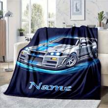 Customizable Fast And Furious Flannel Blanket, Soft Polyester Knit, Digital Print, Cozy All-Season Throw, With Personalized Name, For Napping, Camping, Travel, Glam Style, Easy Care, Cozy Home Blanket Car Enthusiast Gift Custom Cozy Blanket
