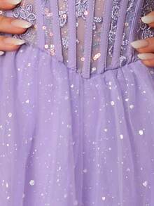 Strapless Sparkly Lace Embroidery Prom Gown With Boned Tulle Corset Glitterin Hem Homecoming Dresses A Line Long Elaborate Lace Sequin Party Ball Gown - 淡紫色 - 查看 9