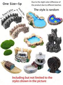 5 件随机微型仙女花园配件 - 花园桥、微型灯塔、水井、池塘、草坪和雕像装饰用于 DIY 花园工艺装饰（经典风格）（均码 = 5 件）微景观装饰工艺微型仙女花园小雕像配件仙女池塘桥水井小雕像微型草坪装饰用于 DIY 工艺仙女花园屋装饰、母亲节礼物、礼品、新娘送礼会、毕业季派对用品