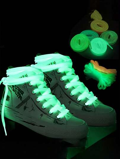 Radiant Glow-In-The-Dark Flat Luminous Shoelaces - Perfect For Low Top Canvas Shoes, Sneakers, And Casual Shoes - Sports Laces For Women Couples Matching Accessory Cute Boots Accessories Wedding Shoes For Bride Heels