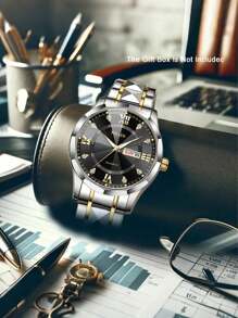 Reloj de cuarzo casual y de negocios para hombres con calendario, con correa de acero inoxidable. Adecuado para decoración de la vida diaria y regalos navideños.