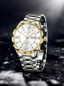 Reloj de cuarzo casual y de negocios para hombres con calendario, con correa de acero inoxidable. Adecuado para decoración de la vida diaria y regalos navideños.