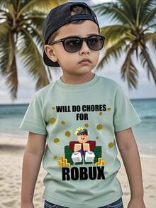 Young BoyLetter Slogan & Cartoon Print Short Sleeve T-Shirt, Casual Summer Clothing - Mint Green - View 4