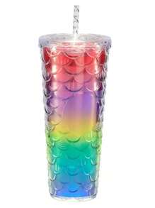 1 pieza Nuevo Producto Preferido de Gran Capacidad 710ML Altamente Atractivo Taza de agua con pajita para niños con nuevo diseño en degradado de color de doble capa creativo y de gran tamaño con motivo de carpa koi
