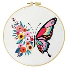1 件刺绣套件，20x20cm/7.9x7.9 英寸，手工 DIY 刺绣套件，蝴蝶图案，适合成人初学者，包括绣花布、说明书、绣花框和针线，可作为朋友或家人的礼物，家具，办公室手工艺术品