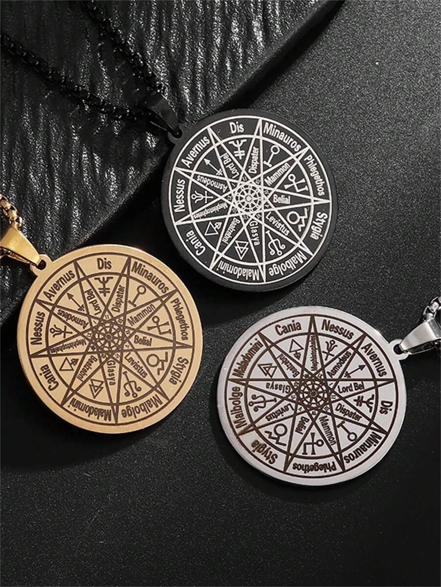 Collier avec pendentif en acier inoxydable, symbole de Salomon, divination mystique, cadeau à la mode et punk pour hommes et femmes