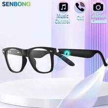SENBONO 新款智能触控无线眼镜 - 可穿戴技术，配备触控板控制、高保真音质、内置麦克风和无线连接功能，适用于音乐、装饰眼镜、通话和户外活动 - 男女皆宜的完美礼物，适合钓鱼、高尔夫、驾驶、骑行、散步、海滩度假等各种场合。 - 黑色 - 查看 10