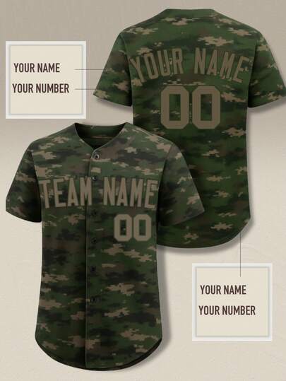 Customizable Name And Number Men's Baseball Jersey Camouflage Printed Leisure Outdoor Sports Customized XS-2XL