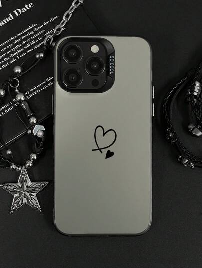 1pc Black Double Heart Shaped Shockproof Solid Color Pattern Fashion Phone Case, Compatible With Apple 11, 12, 13, 14, 11 Pro Max, 12 Pro Max, 13 Pro Max, 14 Pro Max, XR, 15, 15 Pro, 15 Pro Max And Series