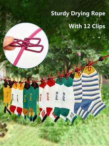 1pc Portable Travel Clothesline With 12 Clips Retractable Clothing Line For Men And Women Travel Essentials Cruise Essentials Dorm Essentials Convenient Anti-Slip Drying Line Adjustable Elastic Clothesline For Indoor Laundry Backyard Balcony Outdoor Camping Hotel Travel Beach Summer Vacation Back To School