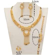Ensemble De Bijoux En Forme De Croissant De Luxe Romantique Français Plqué Or Champagne 18k+ En Cuivre Résistant À L'usure Et Aux Étirements Pour Les Mariages, Les Vacances Et Les Cadeaux De Mariage Pour La Mariée Comprenant 5 Pièces Avec Un Nœud Papillon Et Des Pompons