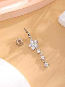 1 buc inel pentru buric cu design de fulg de zăpadă în 4 segmente, bijuterii pentru piercing la buric din oțel inoxidabil, accesoriu sexy pentru piercing lung pentru purtare zilnică
