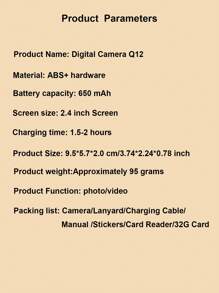 1 Pc Q12 Digital Camera With 32G Memory Card,50 Million Pixels 2.4-Inch Screen Portable Camera, Rechargeable Camera CCD & Multiple Filter Modes. Portable Anti-Shake Smart Zoom Digital Camera For Outdoor