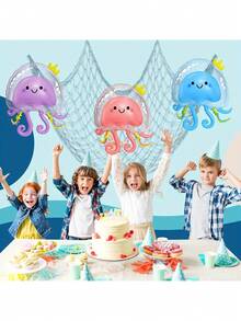 1pc Octopus Balloon & Fishing Net Decoration Set, Double Layer Anemone Balloons, For Ocean, Marine, Octopus, Mermaid Themed Party Decoration, Birthday Supplies - Jellyfish Balloon - View 6