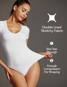 IUGA Bodysuits Women Tummy Control Short Sleeve Body Suits Womens Compression Slimming Thong Bodysuit - White - View 3