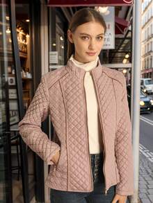 Áo khoác phao nữ Giolshon dáng casual, có mũ, có túi, chất liệu nhẹ, thích hợp mặc hàng ngày vào mùa xuân, thu và đông. - Hồng - Xem 4