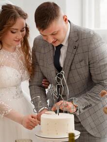 1个亚克力镜面新娘蛋糕装饰摆件，适用于新娘送礼会、婚礼、订婚派对、单身派对、装饰、派对用品 - 銀色 - 查看 6