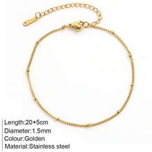 1pc Gold Stainless Steel Bead Chain Anklet, Simple & Versatile Decoration, Suitable For Daily Wear, Vacation, Beach