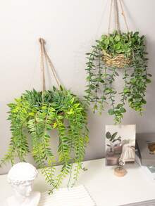 1pc/2pcs Hanging Eucalyptus Leaves & Fern Artificial Plants, Polyester Fiber Hanging Succulent Decor, Green Ornaments, Suitable For All Year Round, Spring/Summer Decoration, Applicable For School Dorm, Office, Party, Birthday, Home, Hotel, Restaurant, Living Room, Bedroom, Wedding, Kitchen And Garden - Green - View 5