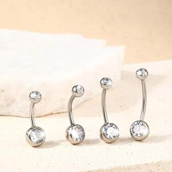 Belly Button Rings,14G Belly Button Piercing 14mm 12mm 10mm 8mm Short Long Belly Ring Cubic Zirconia Navel Piercing Jewelry For Women Men